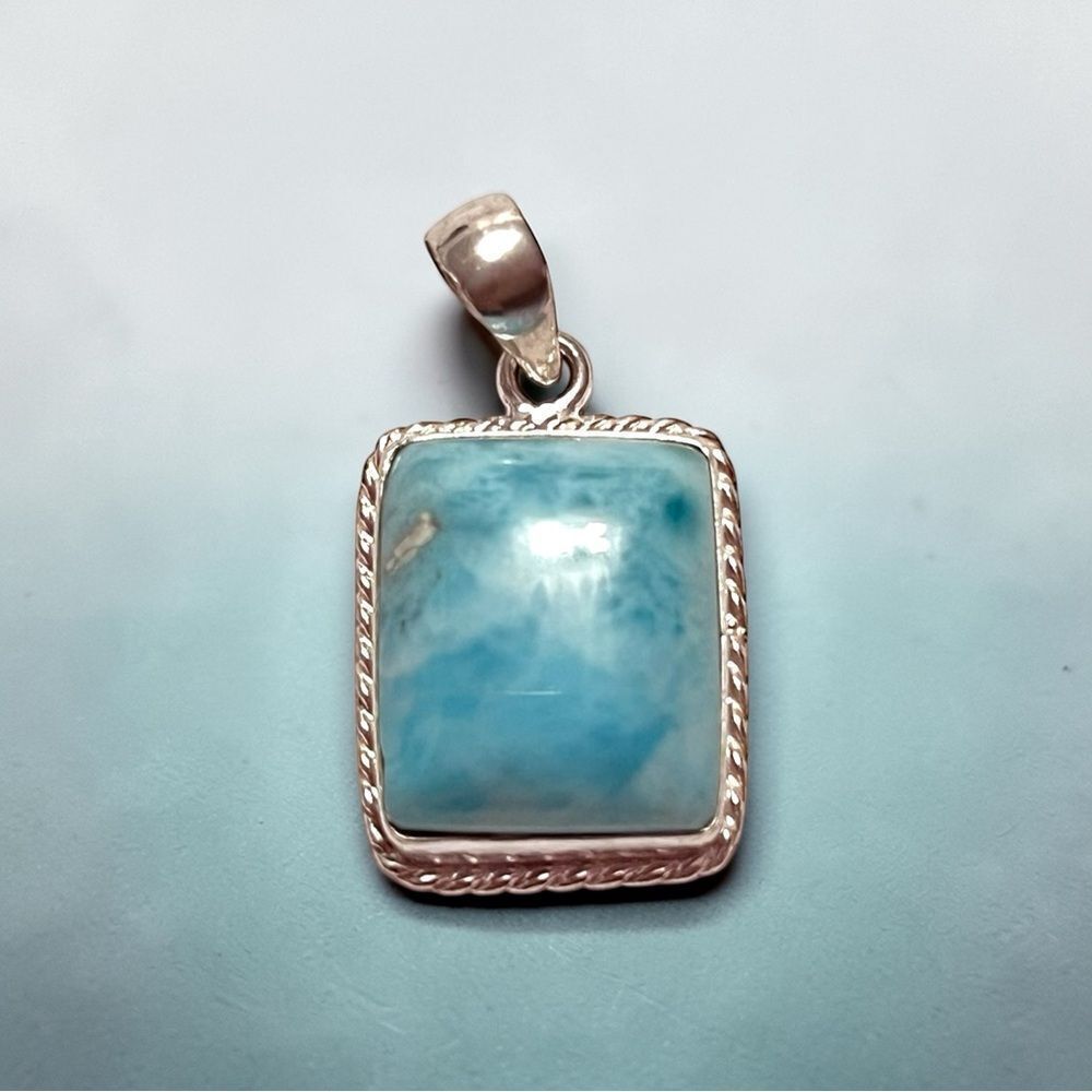 Sterling Silver Larimar Square Pendant From Dominican Republic